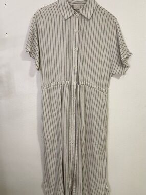 a new day Cream and Black Striped Button-Front Shirt Dress